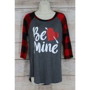 Zutter Womens Valentines Day Buffalo Plaid Top Shirt Gray Red Size Small